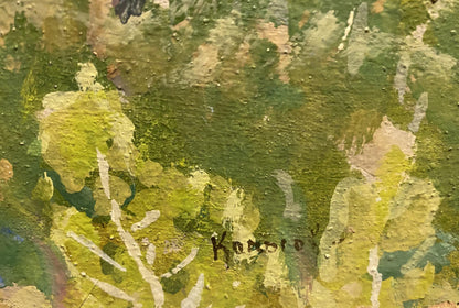 Oil painting Spring came by Georgy Kolosovsky with green yellow abstract strokes
