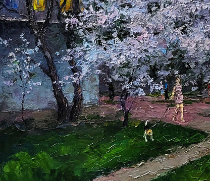 Textured impressionist oil painting Evening courtyard in the city by Boris Serdyuk