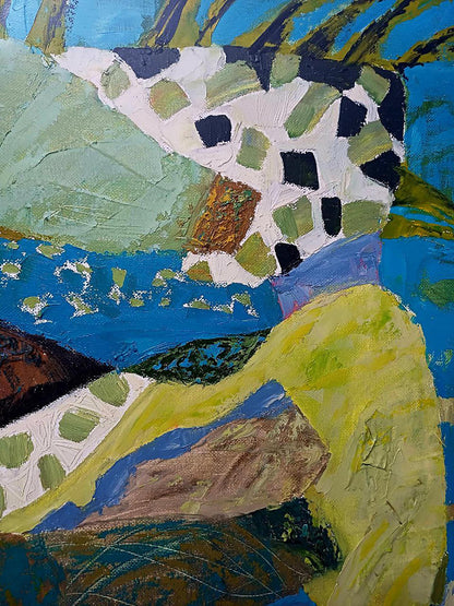 Oil painting Dark Day by Tatyana Shulyak with bold blue green strokes