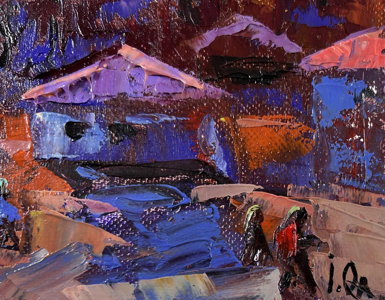 Vibrant Under the Moon oil painting by Oleksiy Ivanyuk with bold blue, purple, orange brushstrokes