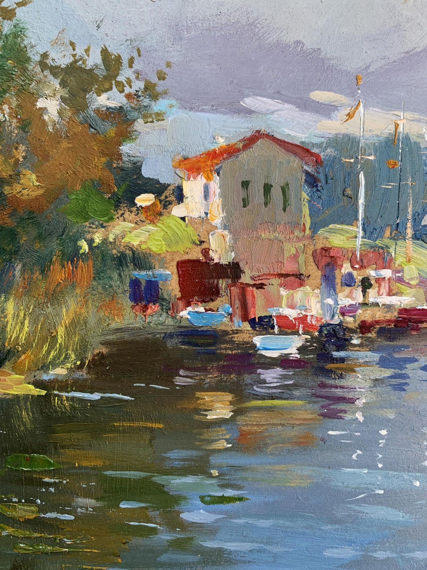Vibrant impressionist oil painting of Yuriy Suprunchuk port for boats and yachts