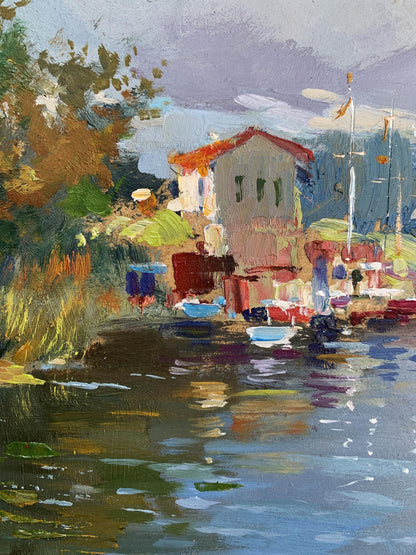 Vibrant impressionist oil painting of Yuriy Suprunchuk port for boats and yachts