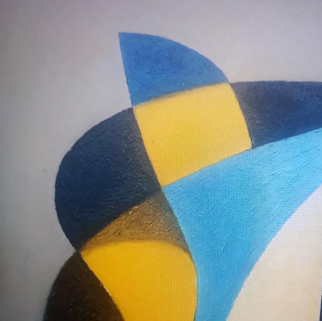 Oil painting Yellow blue vase by Alexander Strashevich, abstract geometric shapes