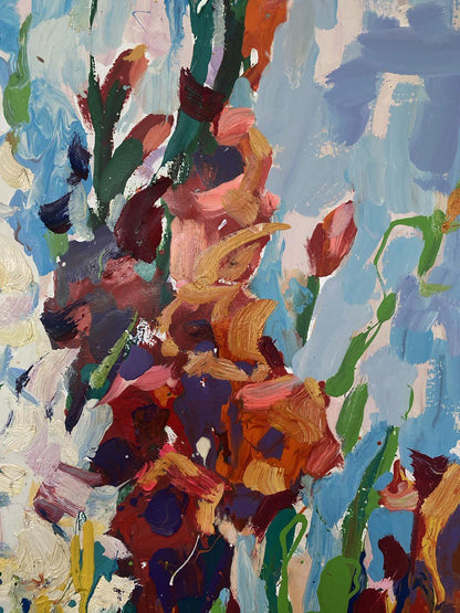 Vibrant Summer Gladiolus oil painting by Oksana Ivanyuk