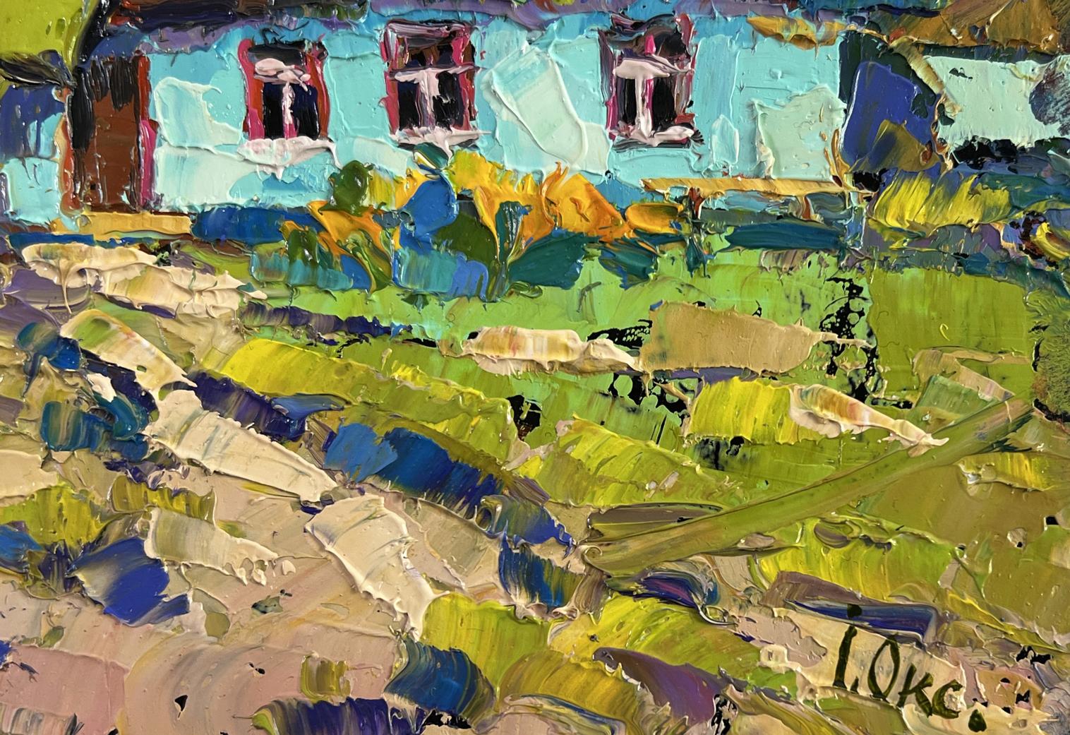 Vibrant impressionist oil painting of Oksana Ivanyuk village under summer