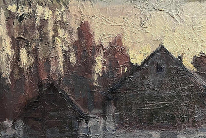 Textured oil painting Evening has come by Volodymyr Pashchenko village scene