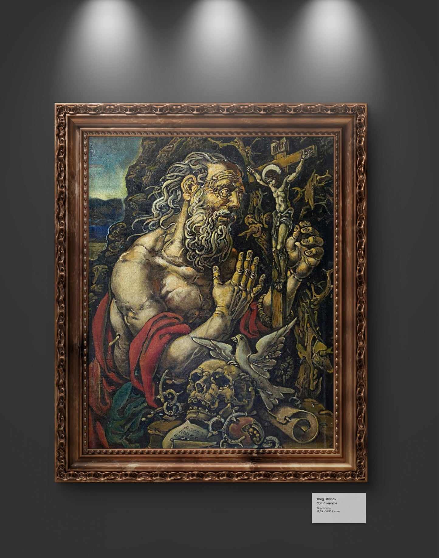 Oil painting of Saint Jerome by Litvinov Oleg Arkad’yevich in ornate frame