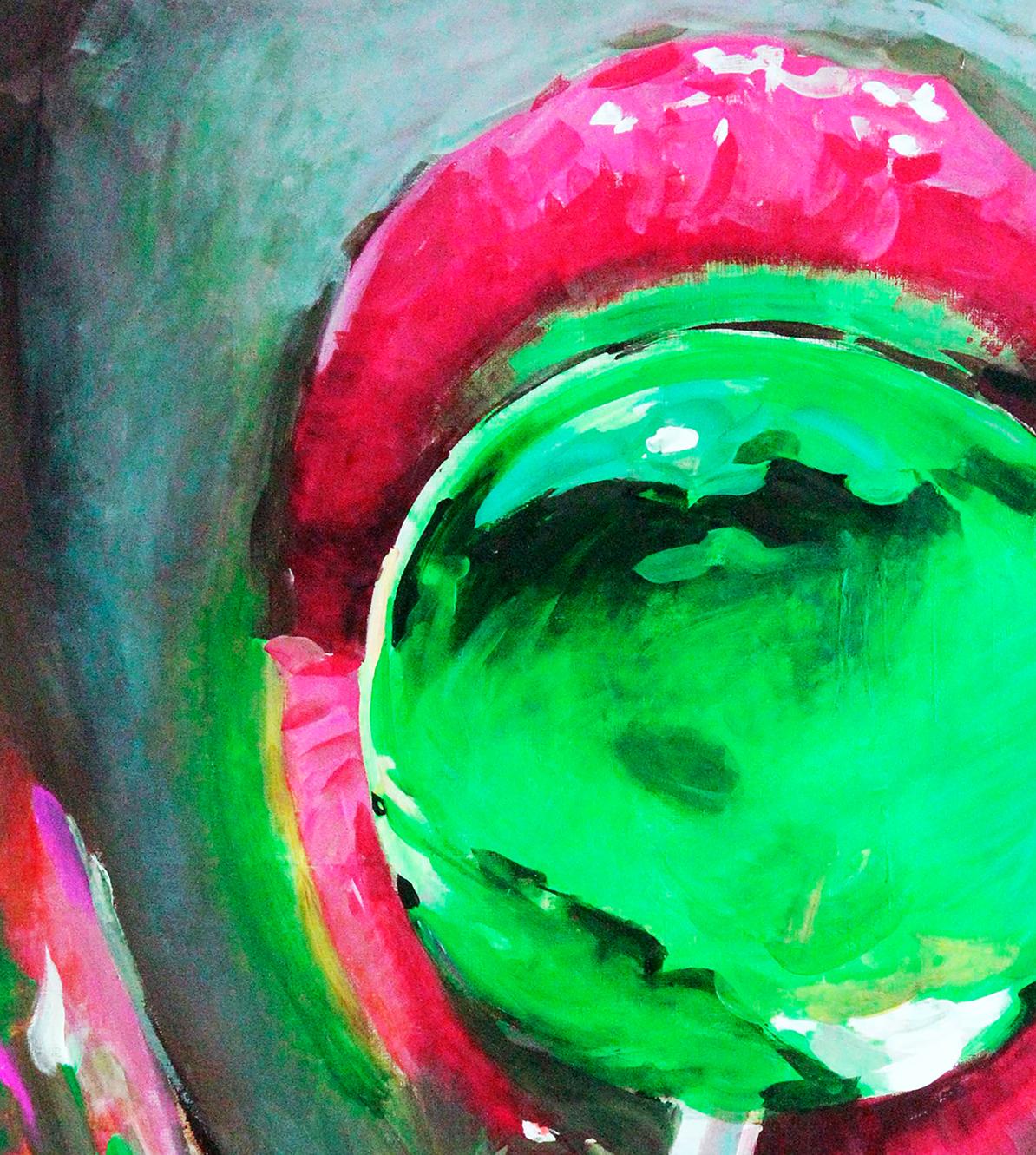 Vibrant pink and green Chupa-chups oil painting by Ed Potapenkov