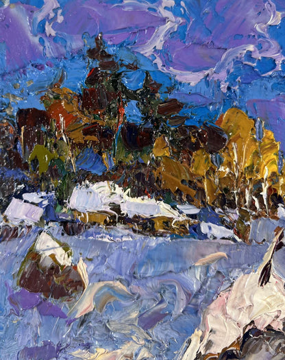 Vibrant impressionist oil painting Snow enveloping the forest by Oleksiy Ivanyuk