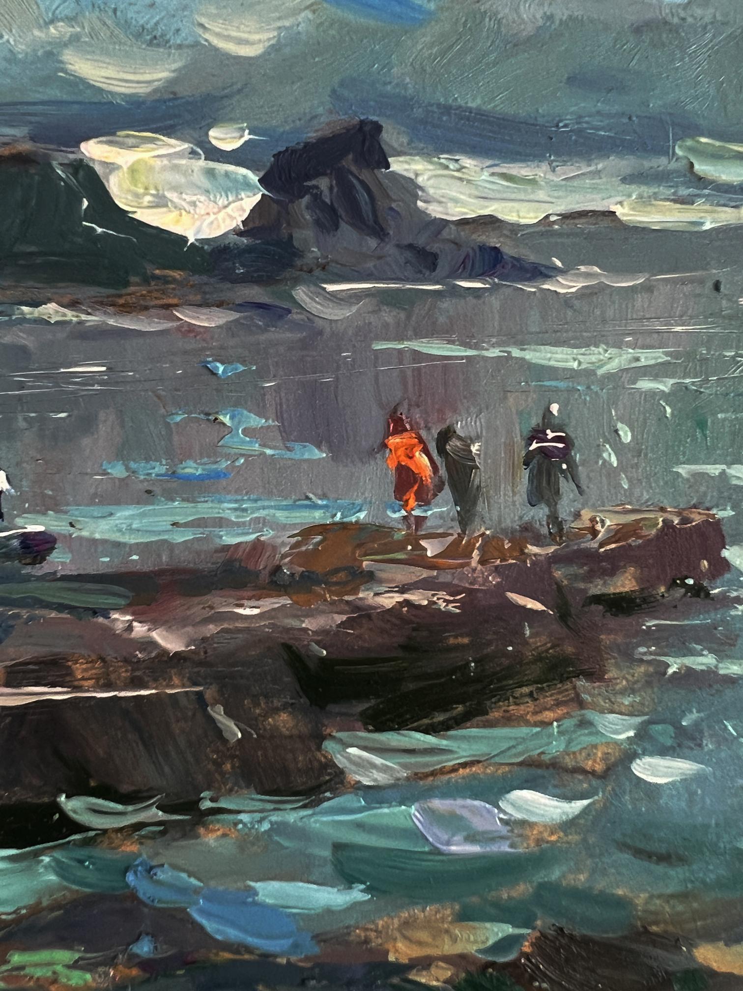 Oil painting by Yuriy Suprunchuk of sailboat near rocky shoreline
