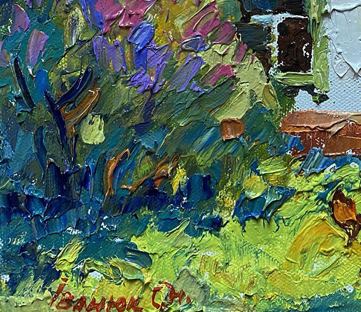 Vibrant impressionist oil painting There are chickens in the yard by Oleksiy Ivanyuk