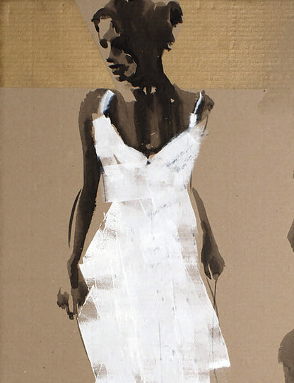 Stylized acrylic painting Shadow by Dima Filatov: woman in white strapless dress