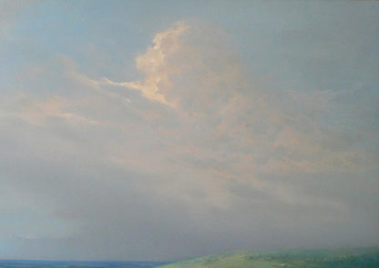 Oil painting of white clouds above field by Vasily Korkishko