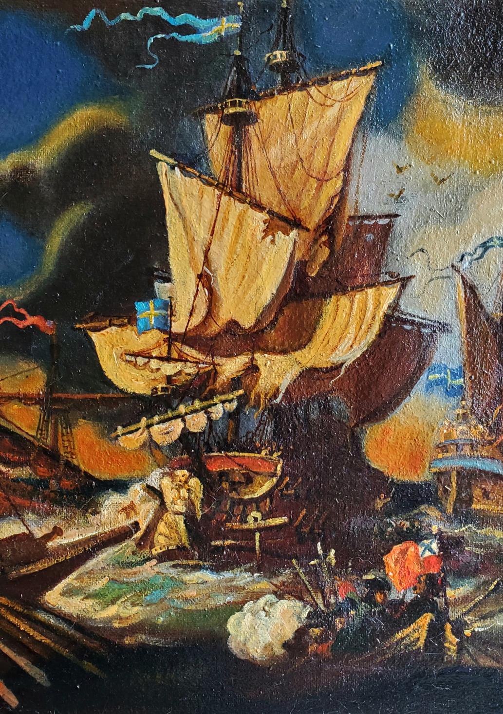 Daniil Litvinov oil painting of tall ship in stormy seas