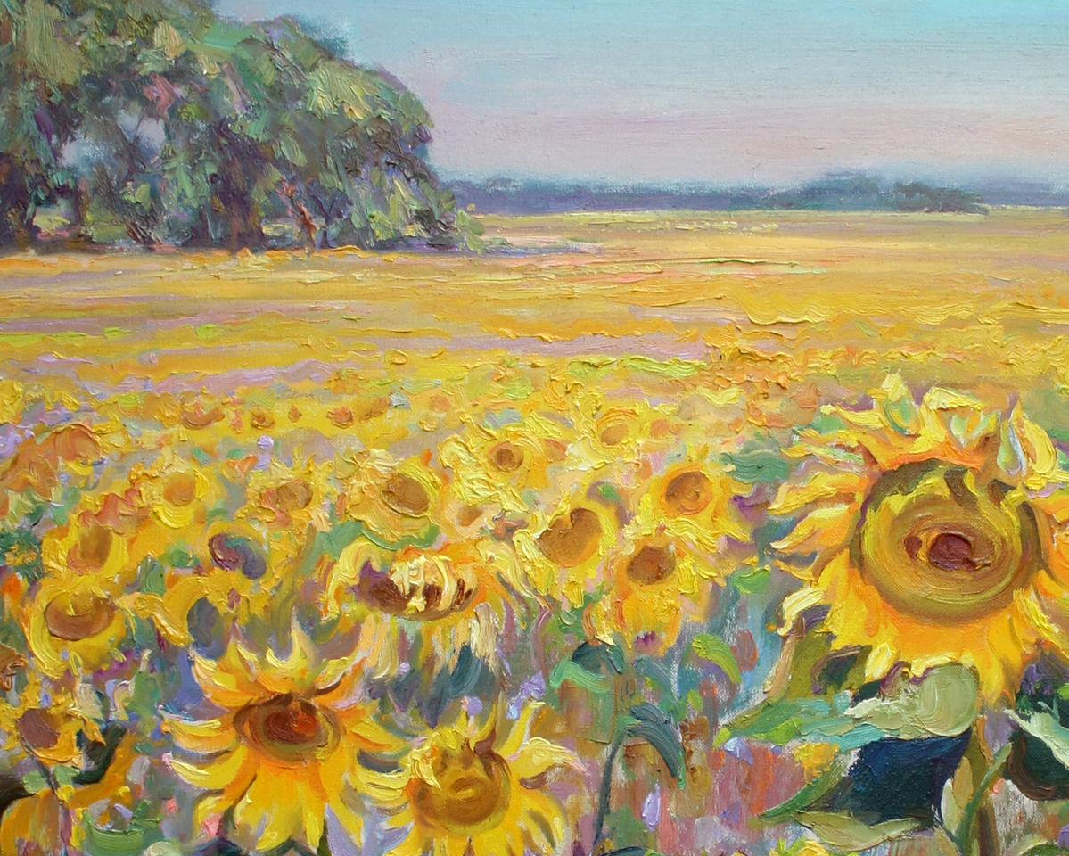 Oil painting of vibrant sunflower field by Leonid Pavlenko