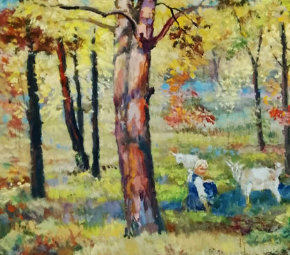 Vibrant autumn forest oil painting by Vitaly Duhnevich with golden foliage
