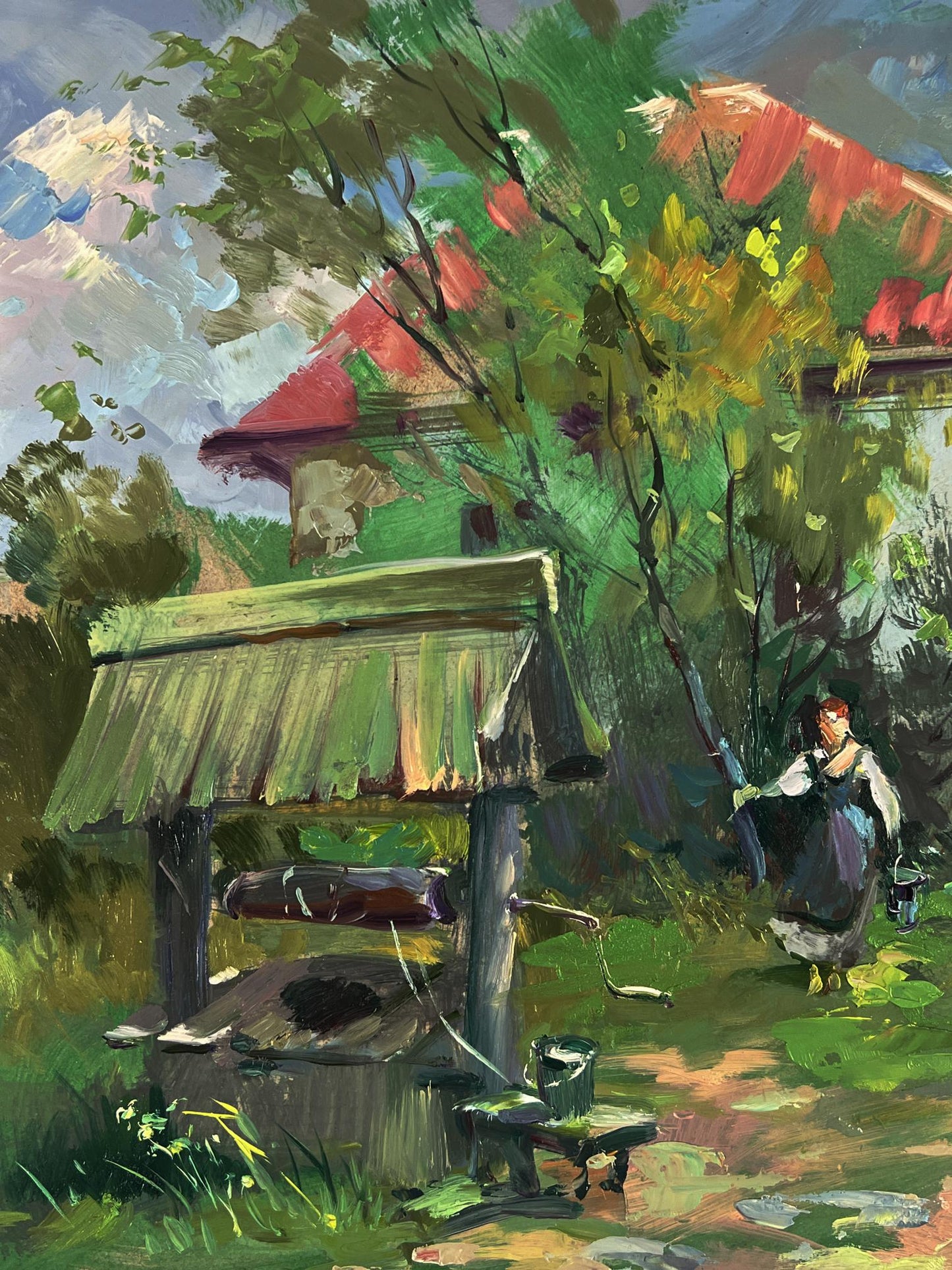 Oil painting of rustic village well by Yuriy Suprunchuk