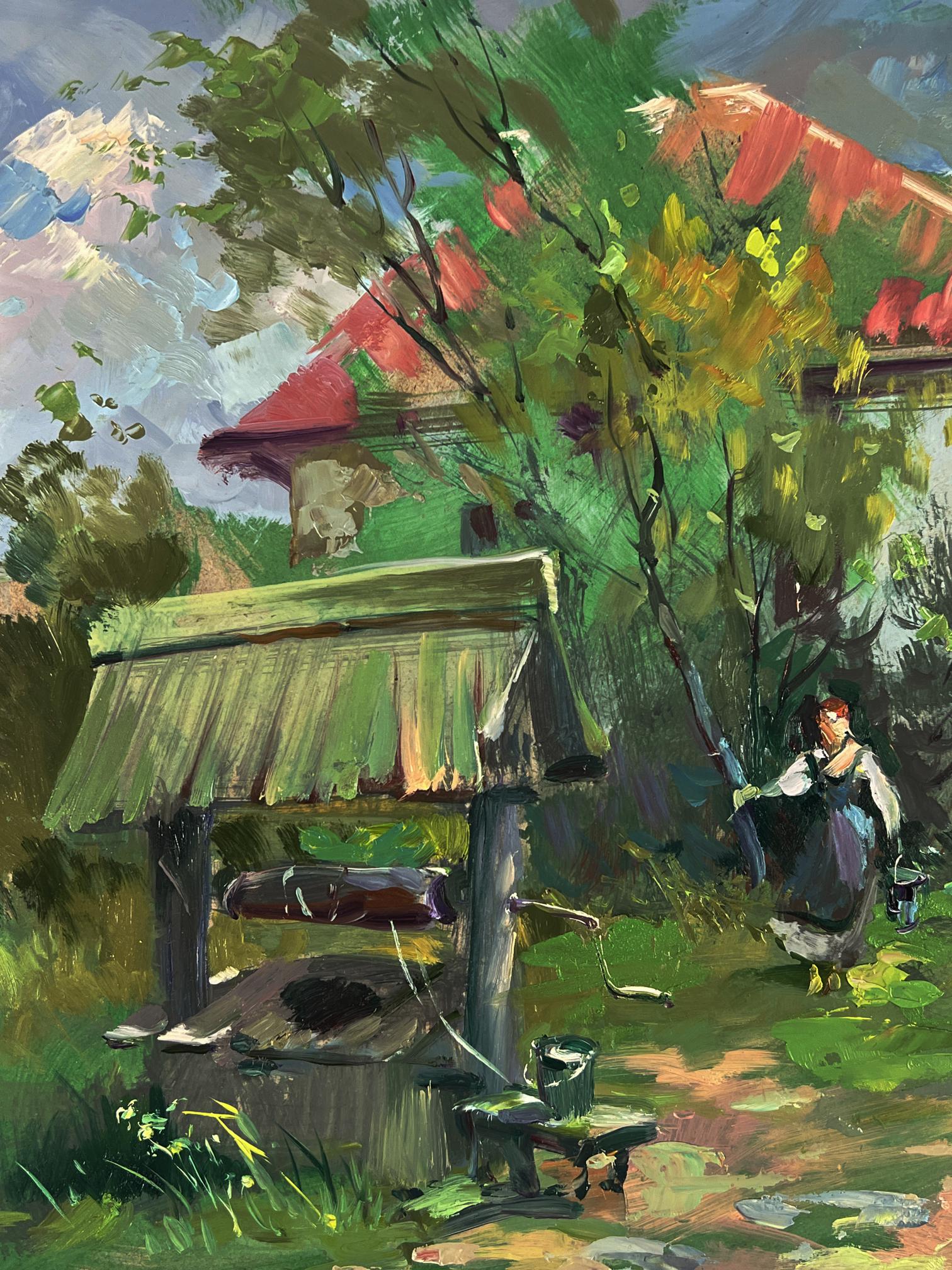 Oil painting of rustic village well by Yuriy Suprunchuk