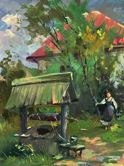 Oil painting of rustic village well by Yuriy Suprunchuk