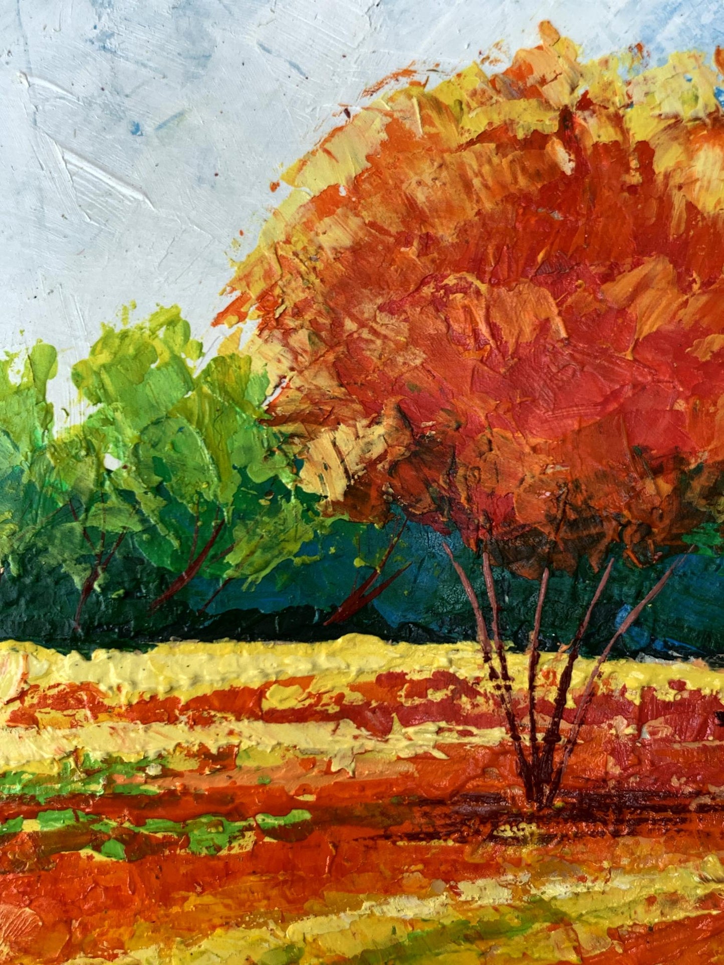 Oil painting of orange fiery tree by V. Zadorozhnya