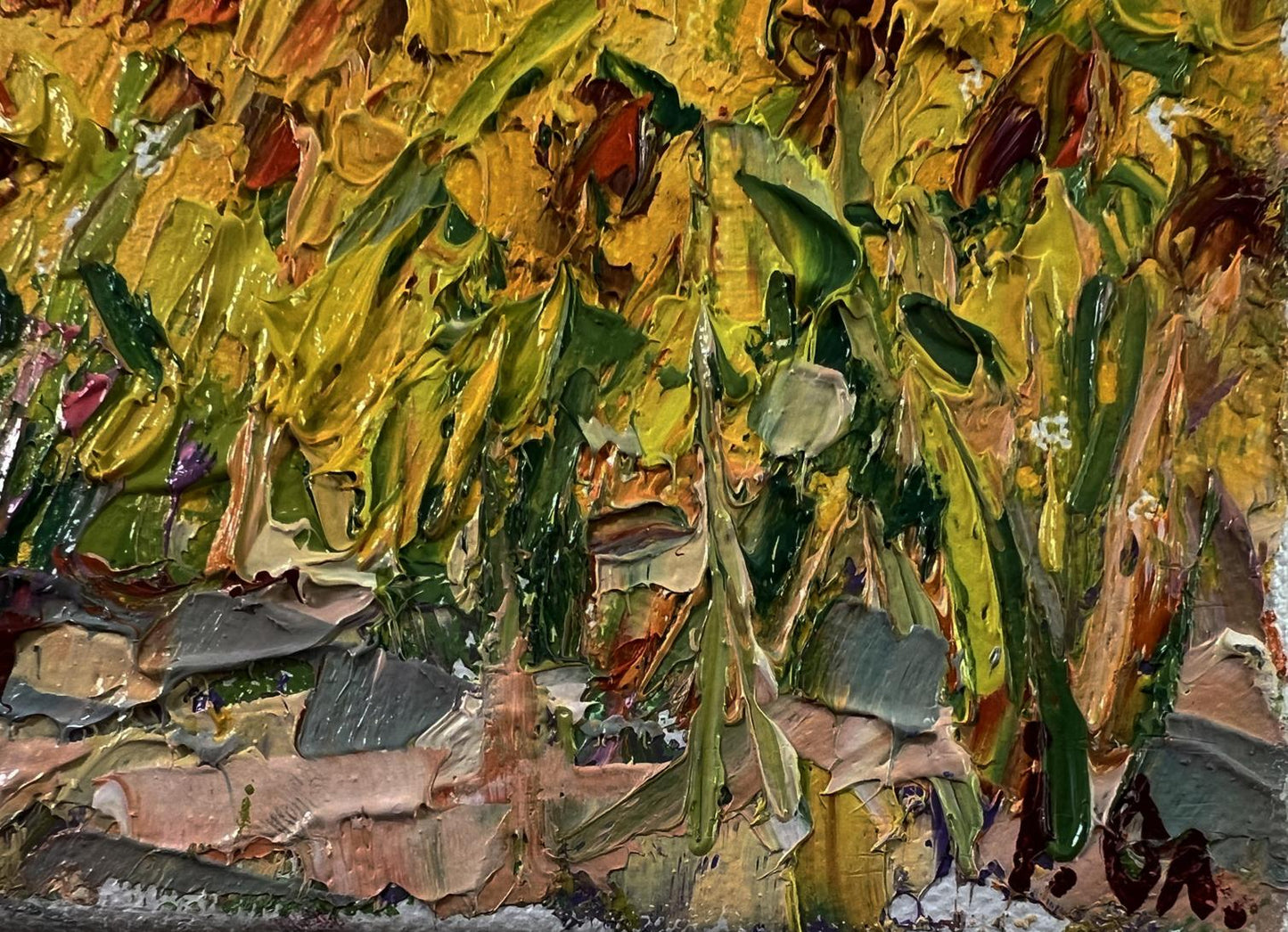 Vibrant impressionist oil painting of sunflowers field by Oleksiy Ivanyuk