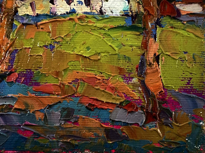 Vibrant abstract oil painting On the edge of the village by Oksana Ivanyuk