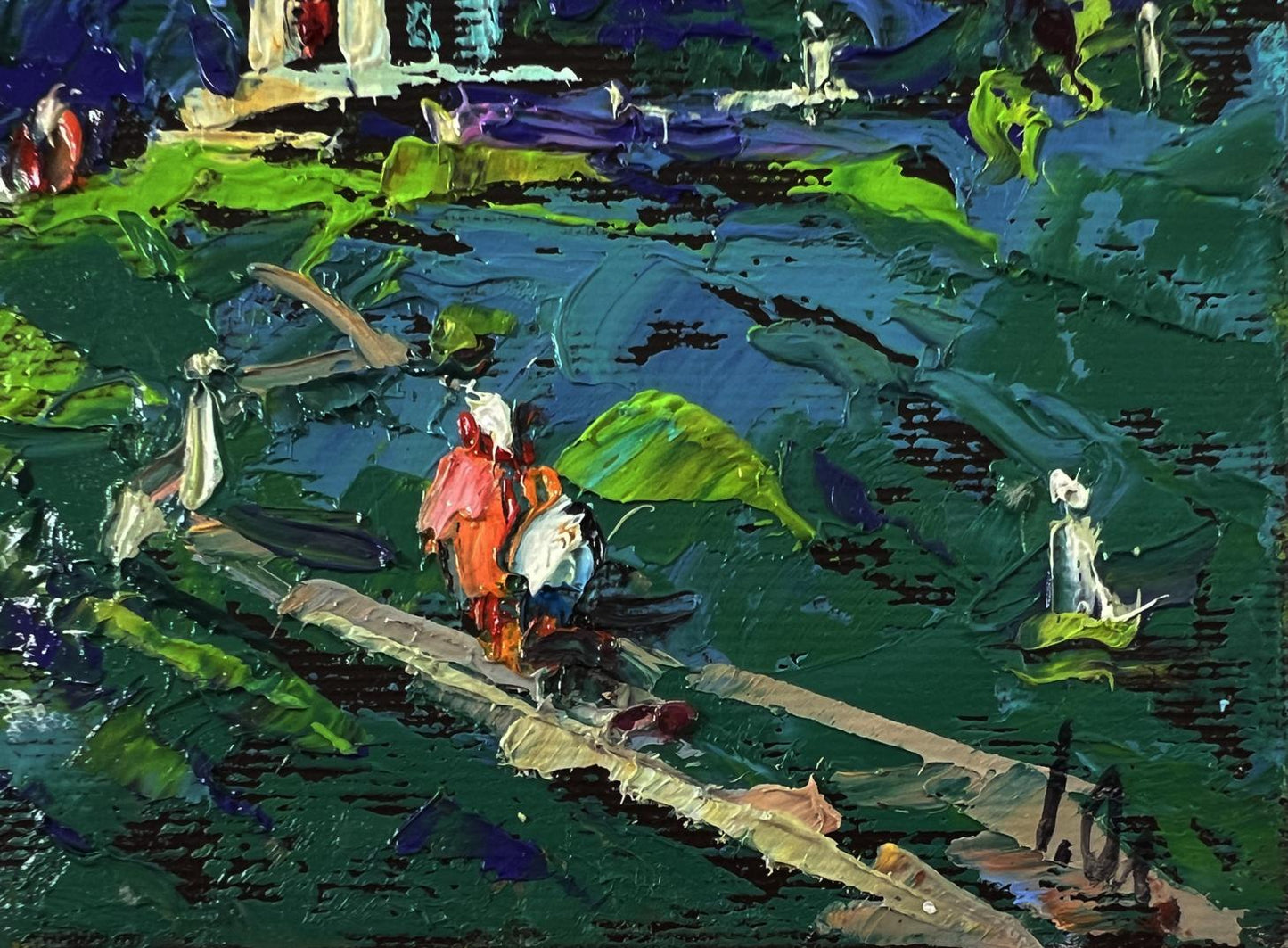 Vibrant impressionist oil painting of city park gazebo by Oleksiy Ivanyuk