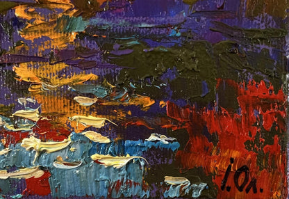 Vibrant Crimson Sunset over the River oil painting by Oleksiy Ivanyuk