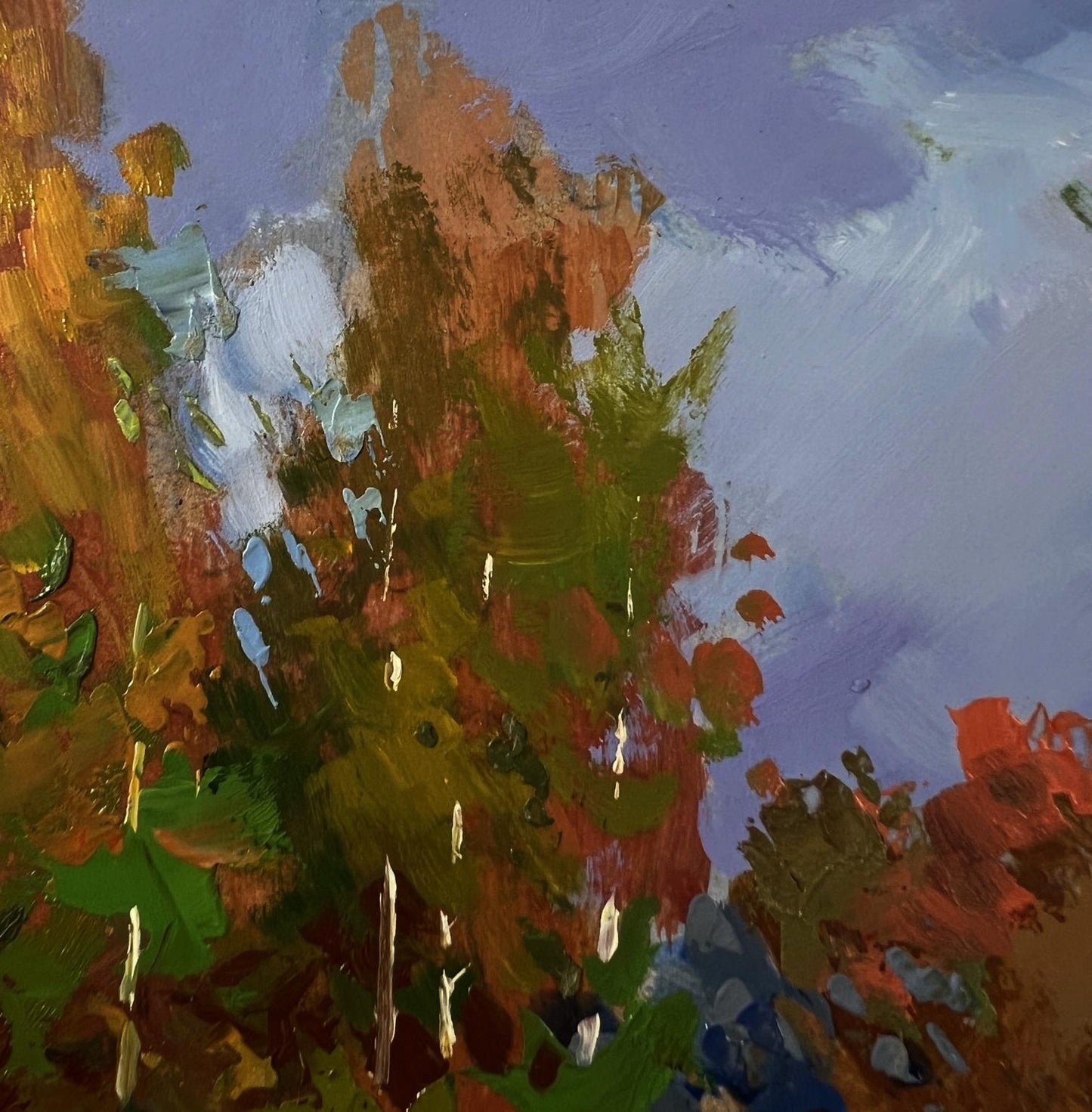 Oil painting Autumn forest by Yuriy Suprunchuk with bold autumn colors