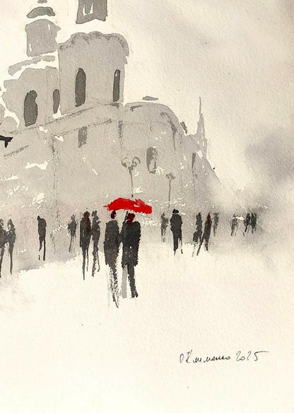 Watercolor painting Winter City Olena Klimenko