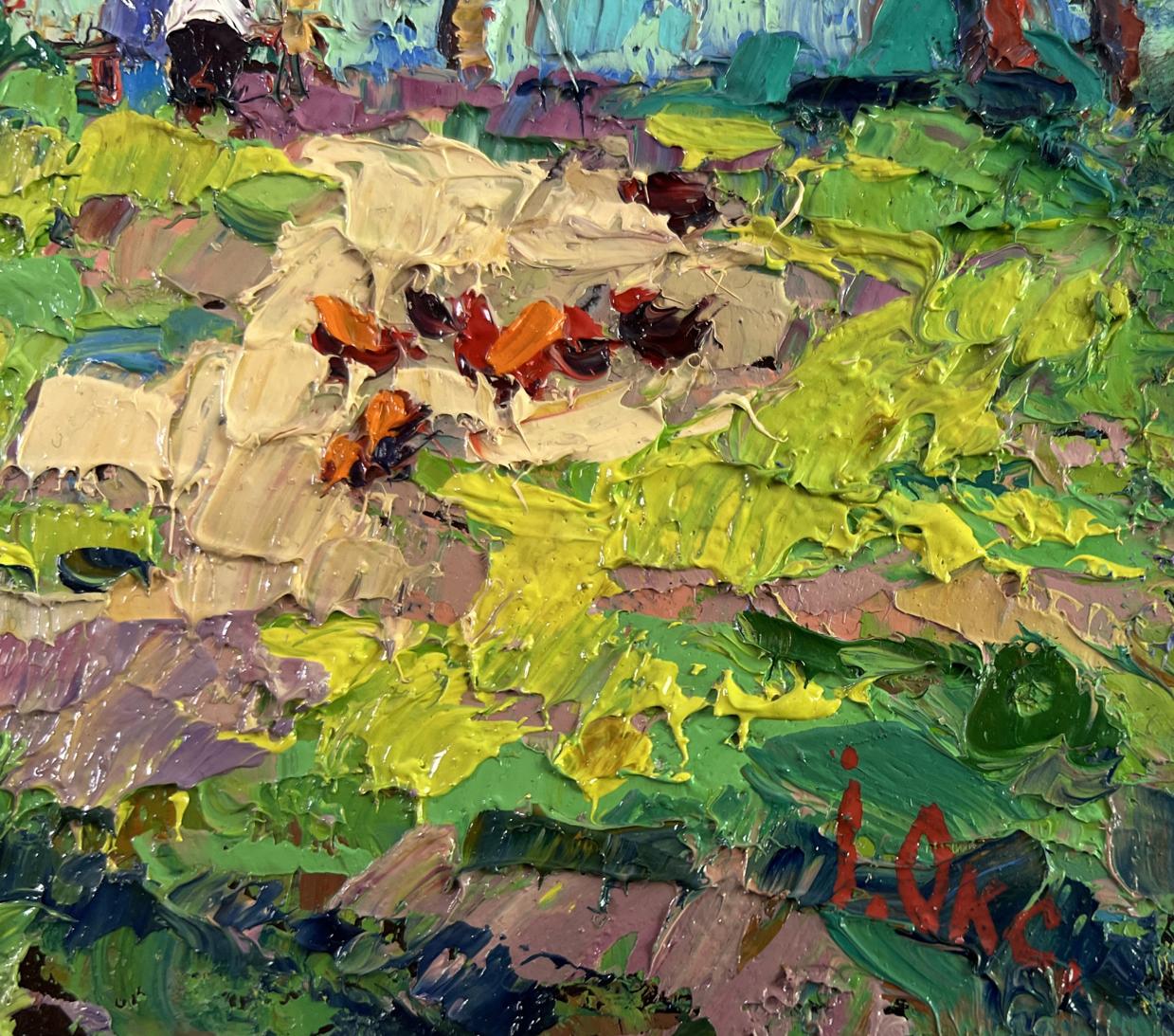 Vibrant impressionist oil painting of village house by Oksana Ivanyuk