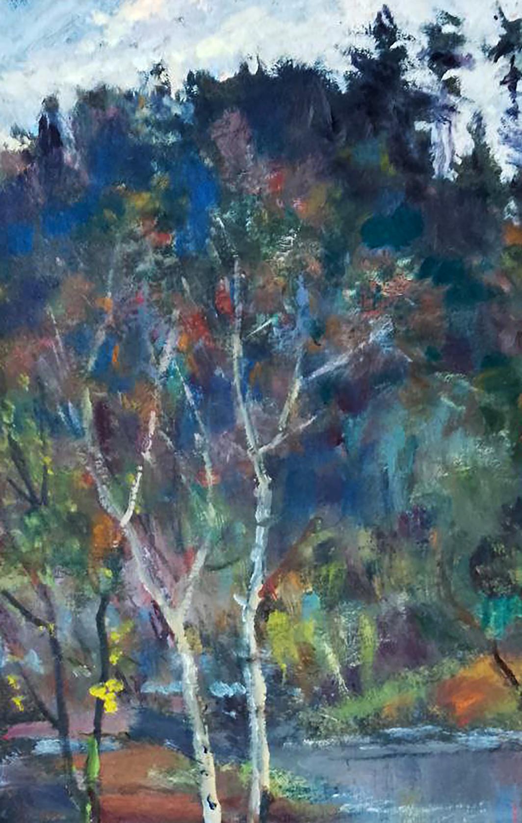 Vibrant impressionist oil painting of birch trees by Vitaly Duhnevich