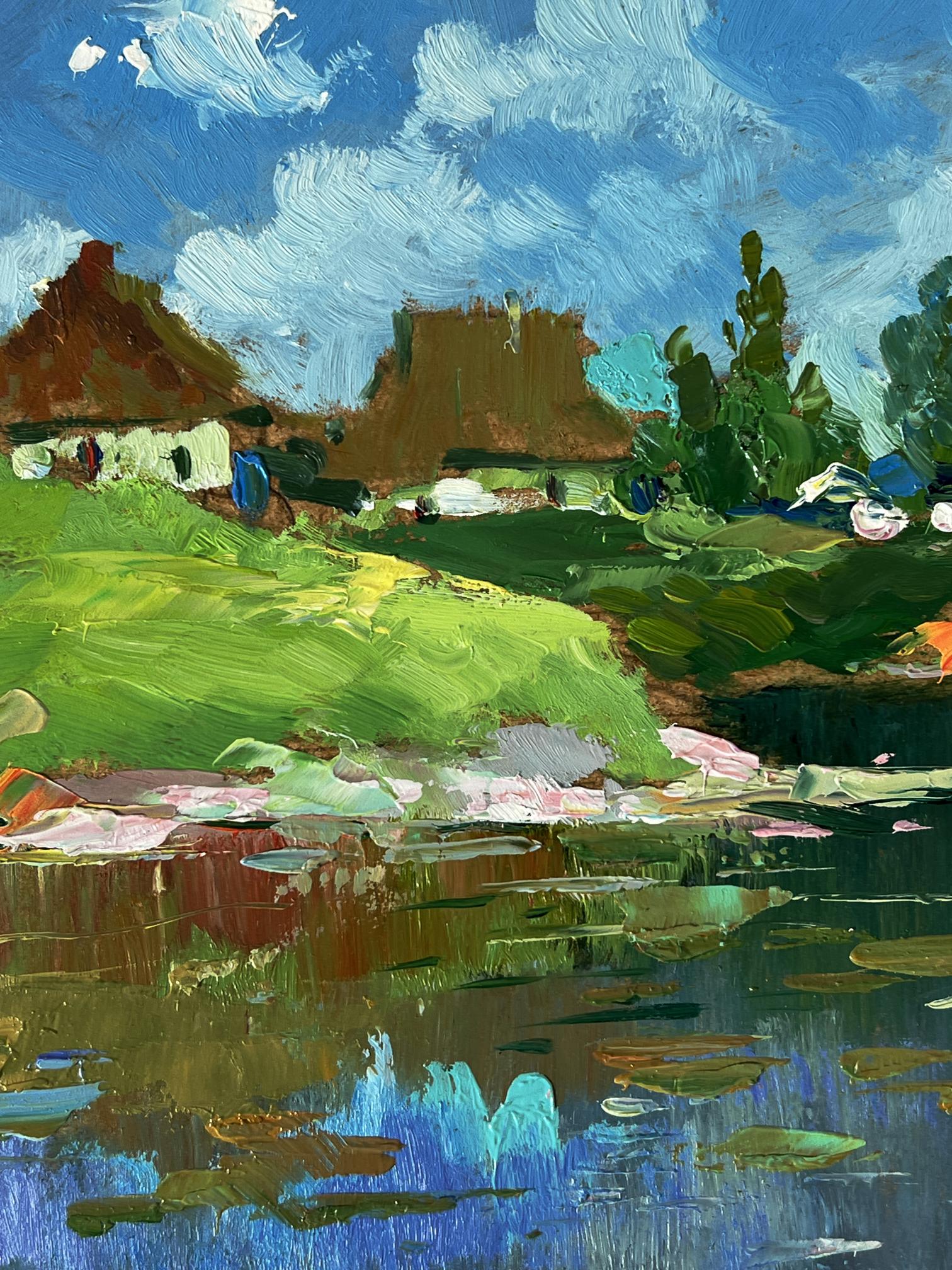 Vibrant impressionist oil painting of Yuriy Suprunchuks river near village