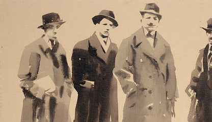 Sepia ink painting of Italian Futurists in Paris by Dima Filatov