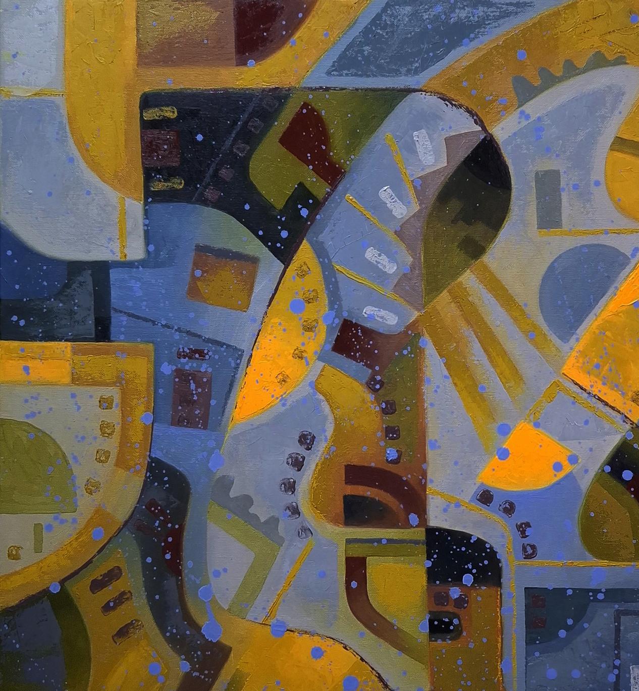 Oil painting Stained glass autumn by Sergiy Voichenko with bold geometric shapes