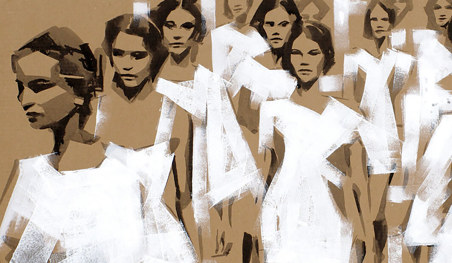 Stylized acrylic painting Divergence by Dima Filatov: women in white dresses