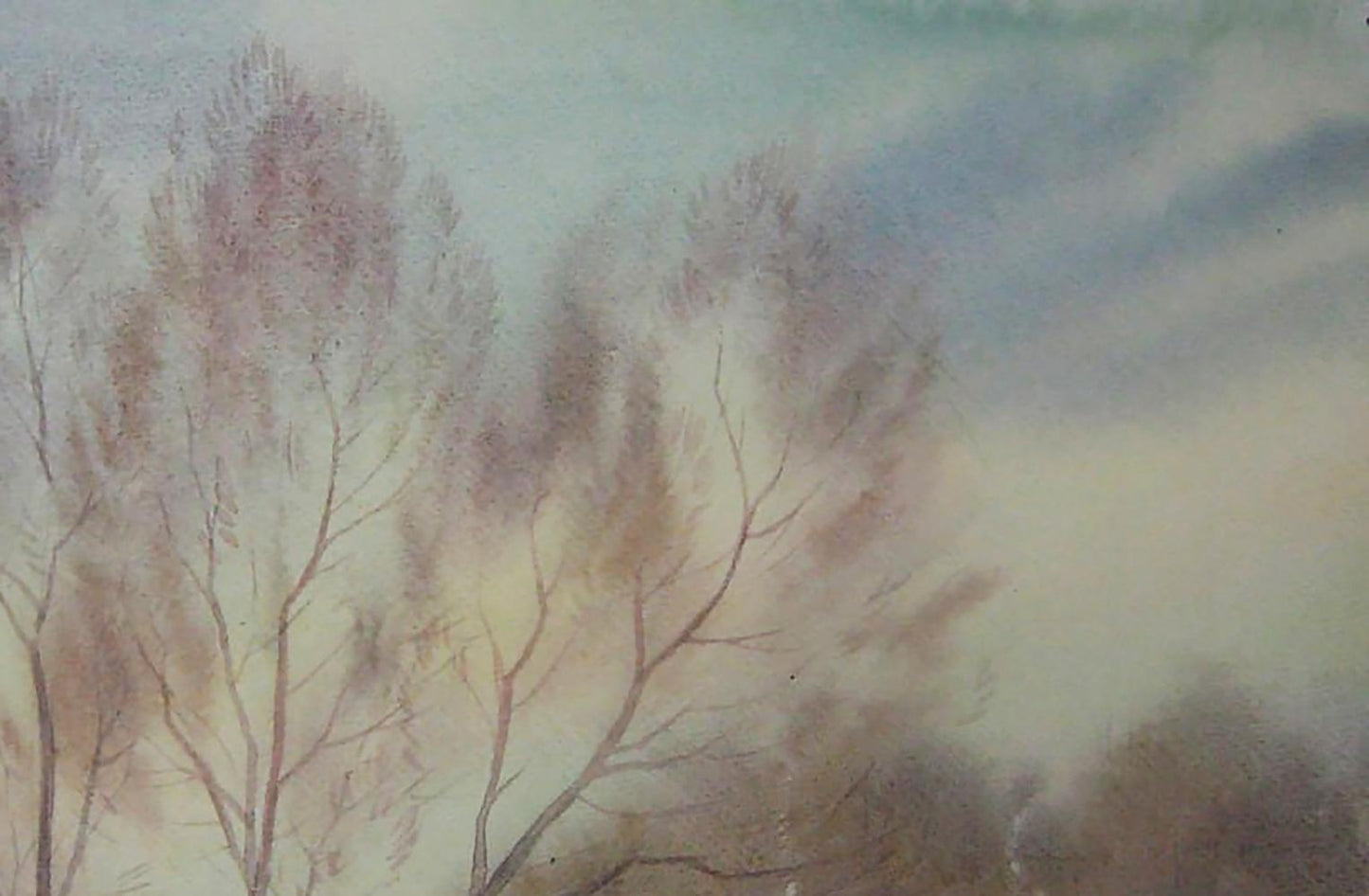 Watercolor painting of winter morning bare trees by Valery Savenets