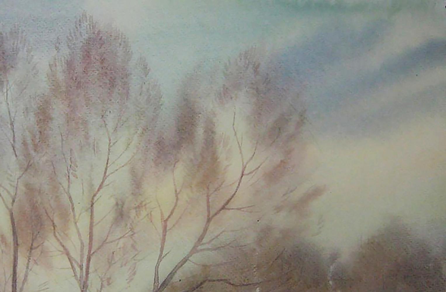 Watercolor painting of winter morning bare trees by Valery Savenets