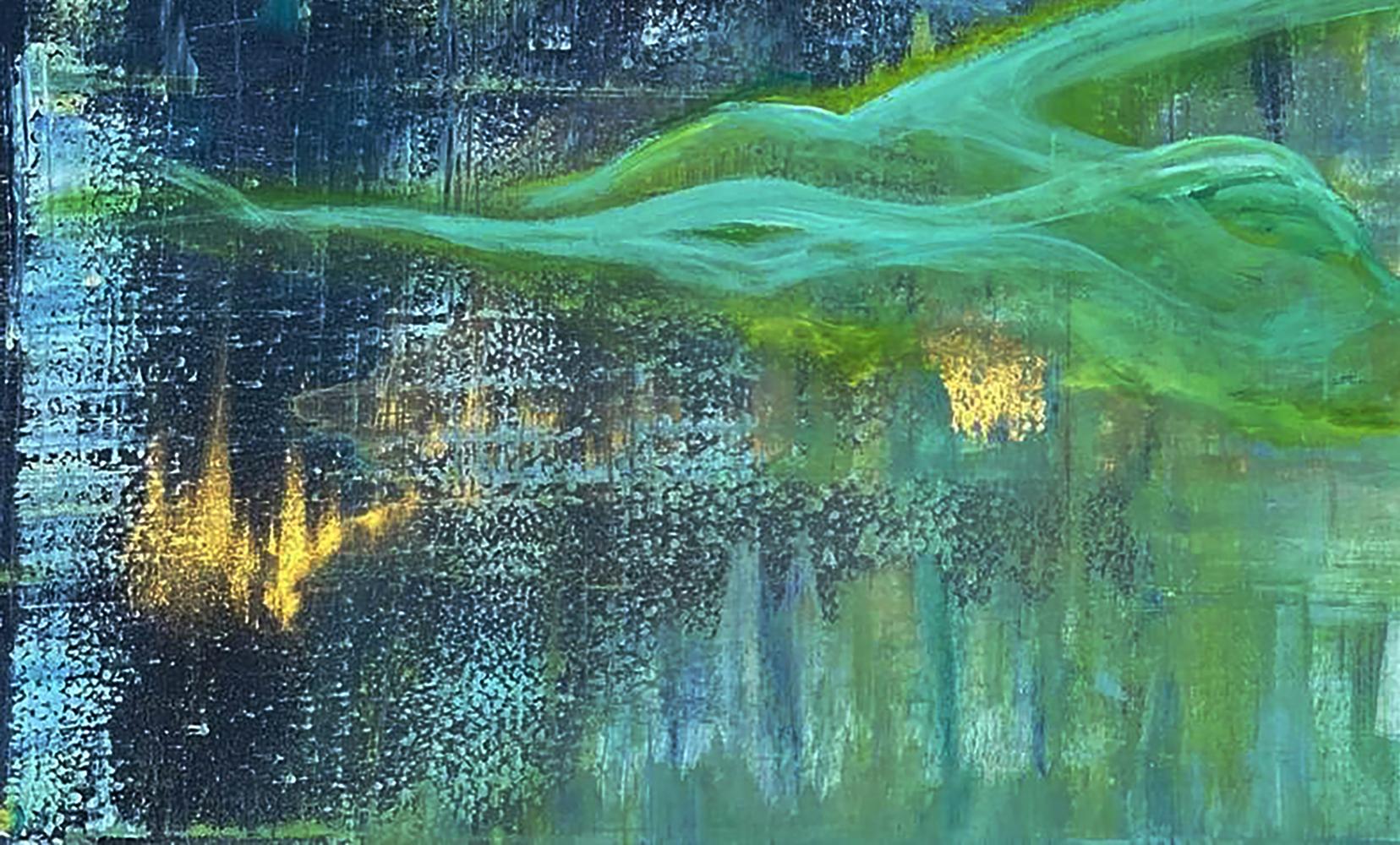 Summer dream acrylic painting by Olga Melezhik with green teal swirls