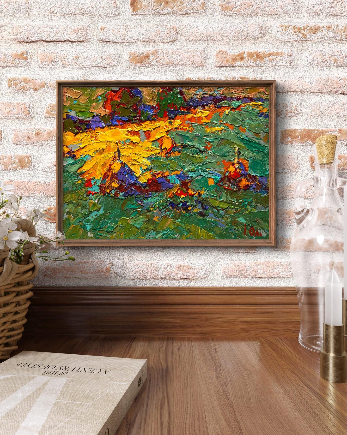 Oil painting The last ray of sunshine by Oleksiy Ivanyuk in brown frame
