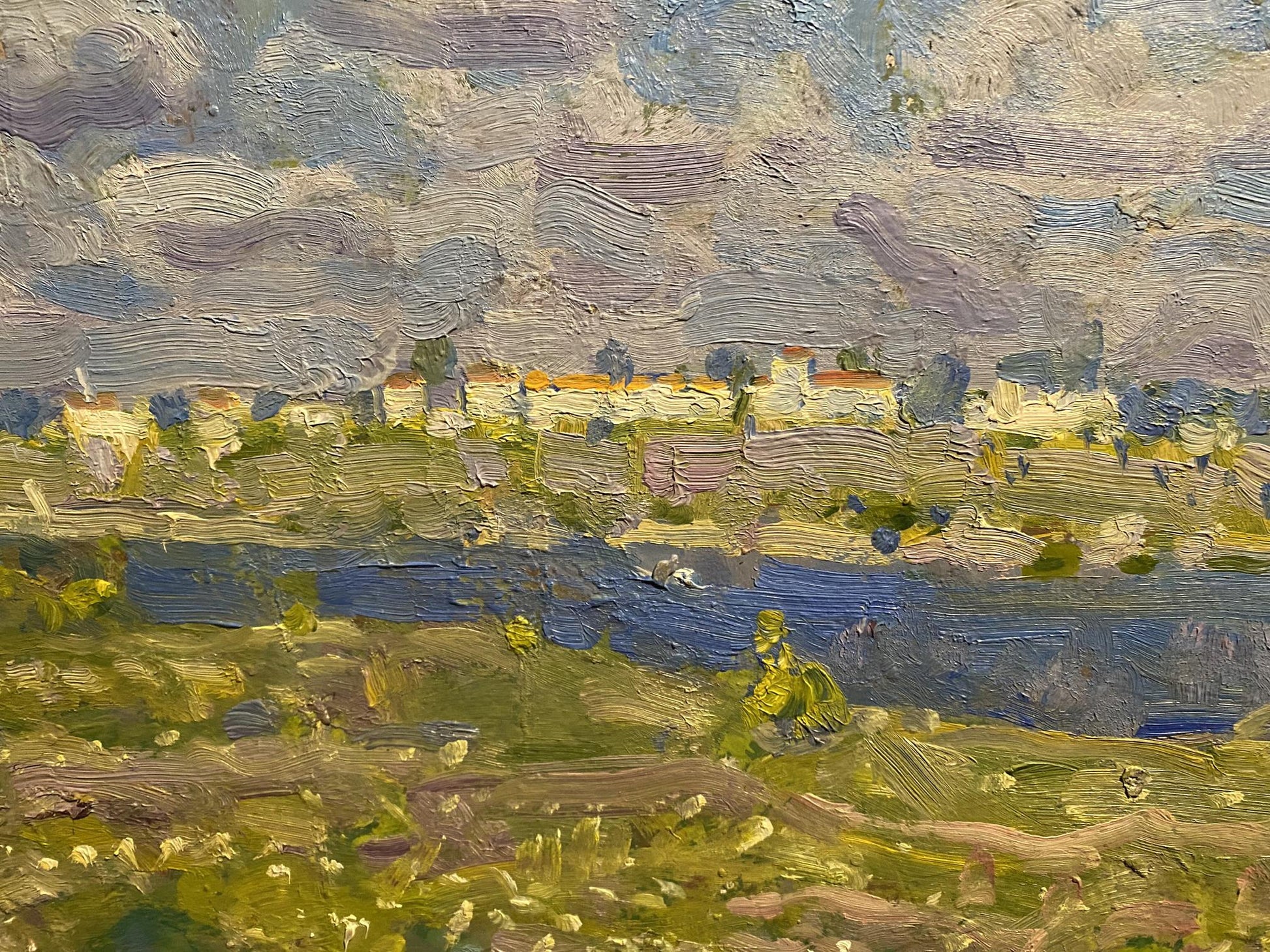 Impressionistic oil painting of young birch trees by water, Georgy Kolosovsky