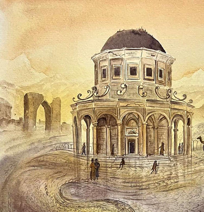 Sepia watercolor of The Gate of Paradise rotunda by Dmytro Startsev