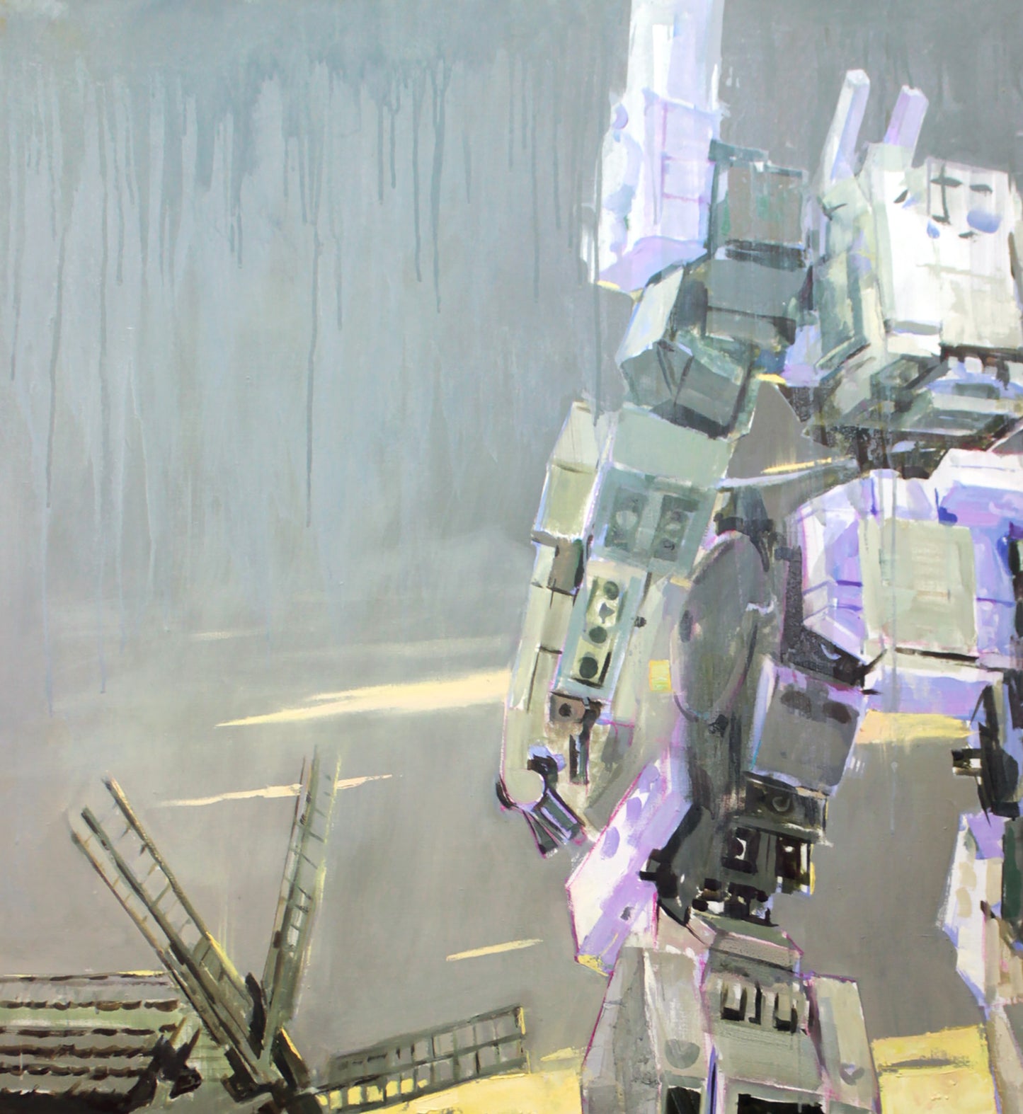 Oil painting Silence by Ed Potapenkov: stylized gray purple robot