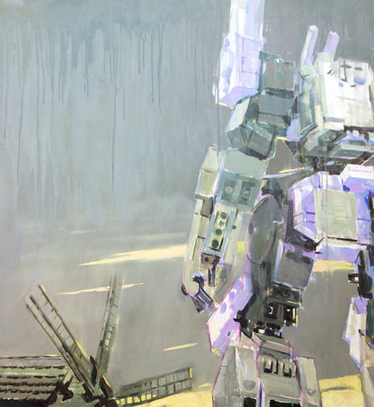 Oil painting Silence by Ed Potapenkov: stylized gray purple robot