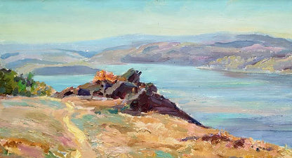 Oil painting Blue River by Leonid Pavlenko serene coastal landscape