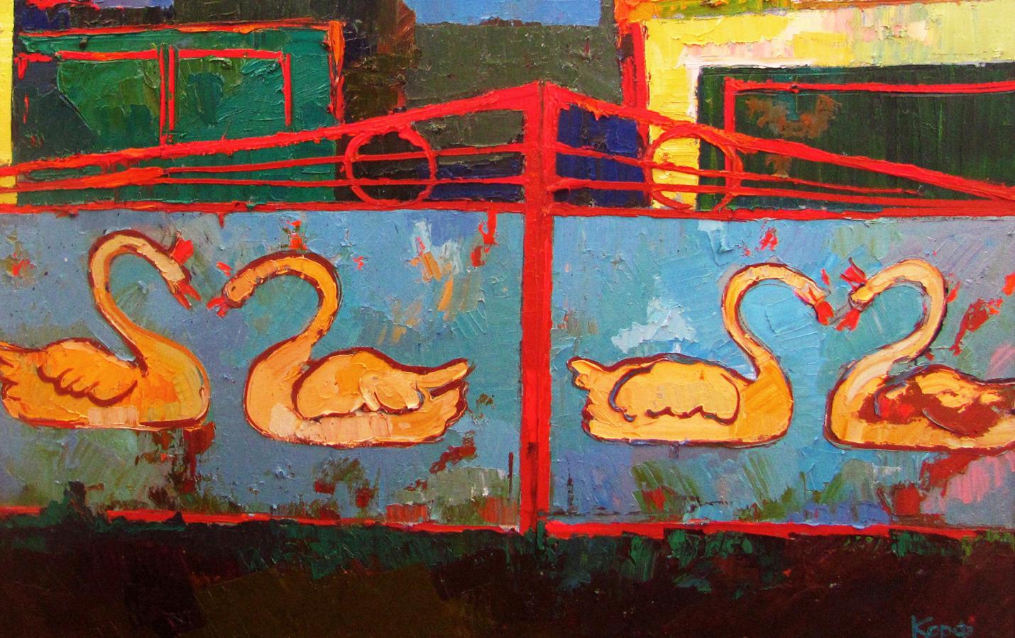 Oil painting Gates with swan patterns by Natalia Korf-Ivaniuk