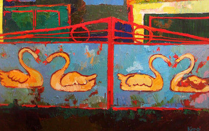 Oil painting Gates with swan patterns by Natalia Korf-Ivaniuk