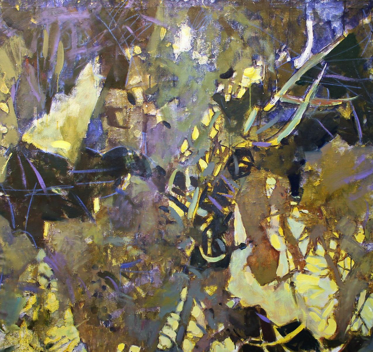 Oil painting Grass Ed Potapenkov with bold gold, yellow, purple strokes