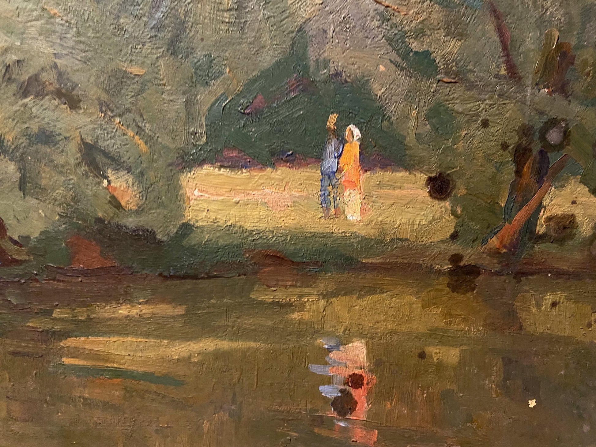 Oil painting Walk near the river by Nikolai Bortnikov, impressionistic path by water