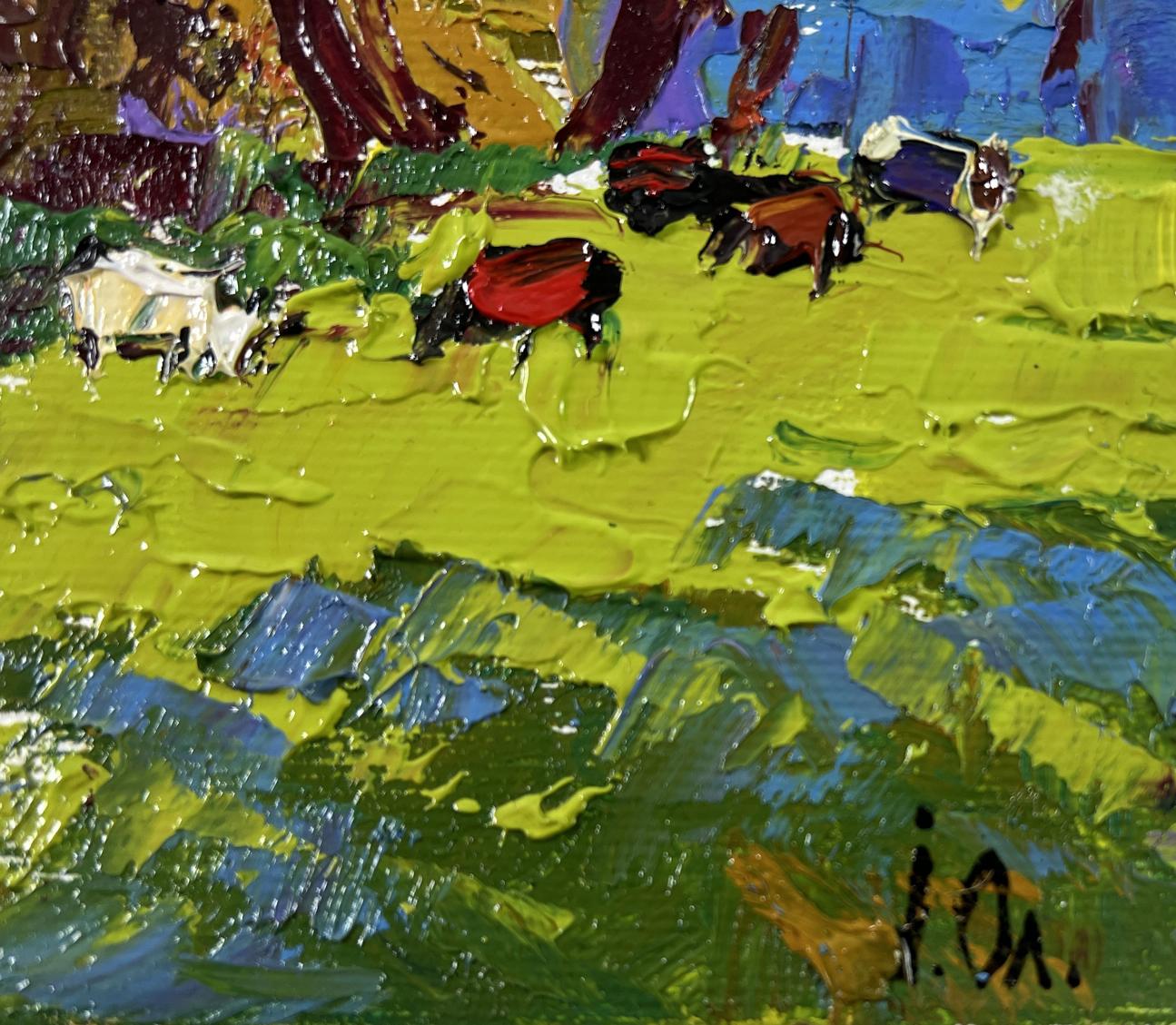 Vibrant impressionist oil painting of cows on meadow by Oleksiy Ivanyuk